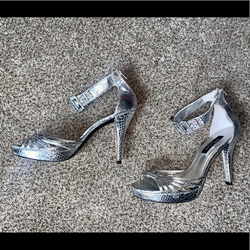 Nina New York Silver Jeweled Heels